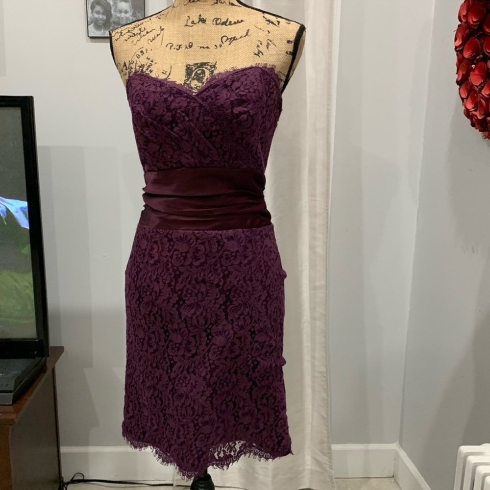 Mackenzie Michaels purple lace strapless dress 12 - Picture 1 of 8